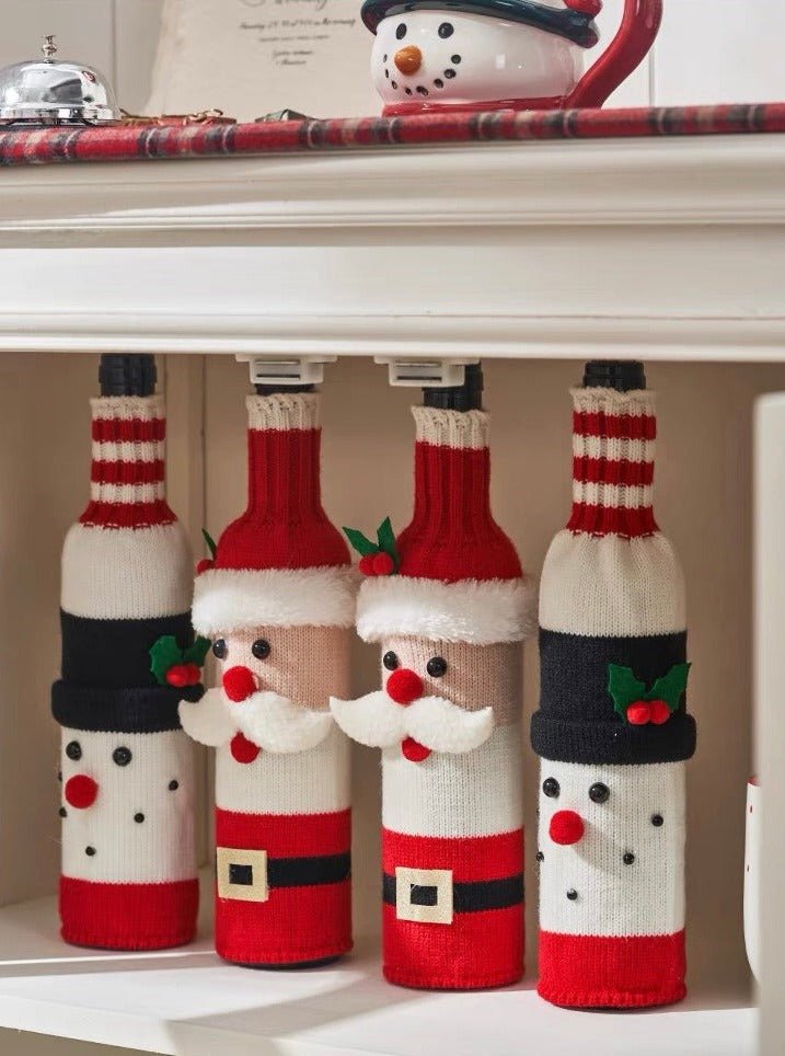 Knitted Christmas Wine Bottle Cover Sleeves Set of 3 Pcs